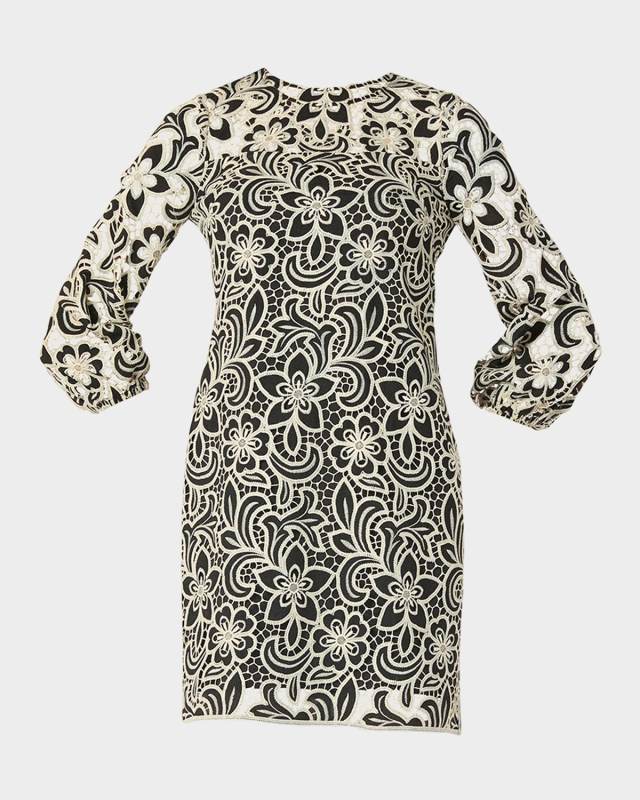Holland 3/4-Sleeve Floral Lace Mini Dress